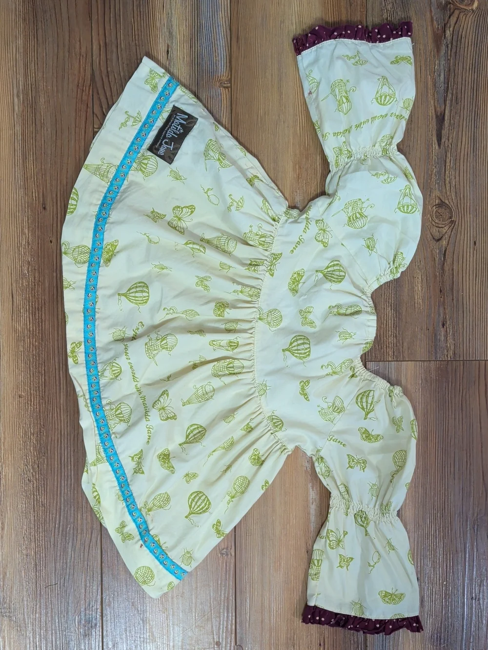 Matilda Jane Girls Size 2 Hot Air Balloon Butterfly Dress Yellow Blue